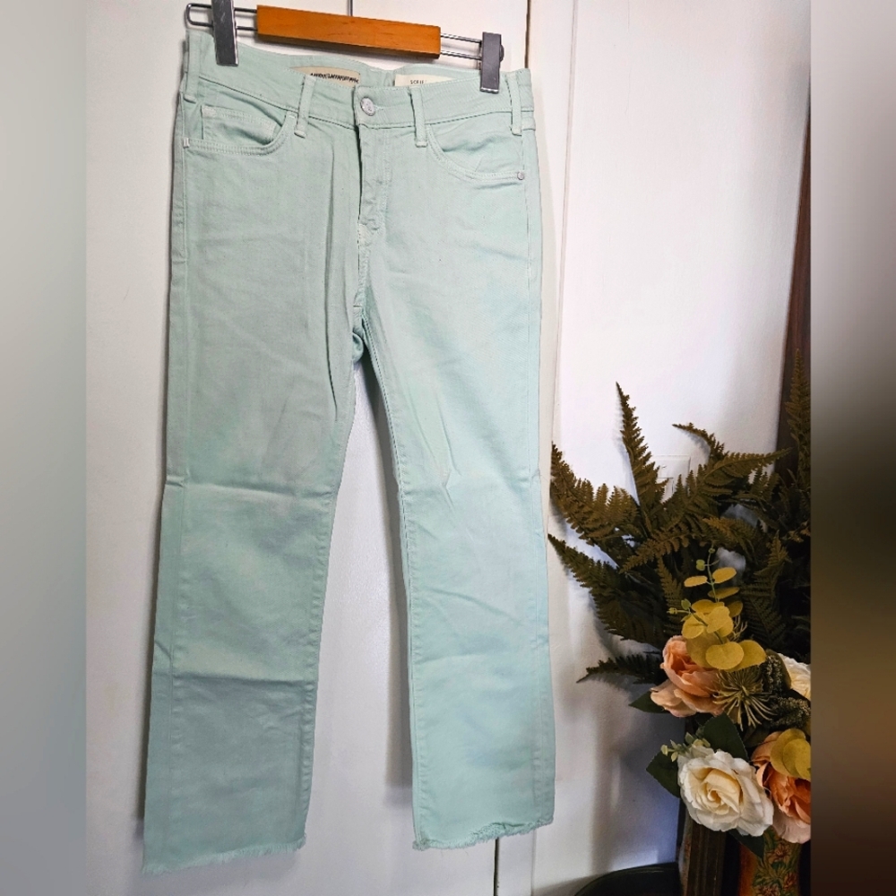 Anthropologie Mint Green Pilcro Letterpress Women's Cropped Ankle Stretch Jeans